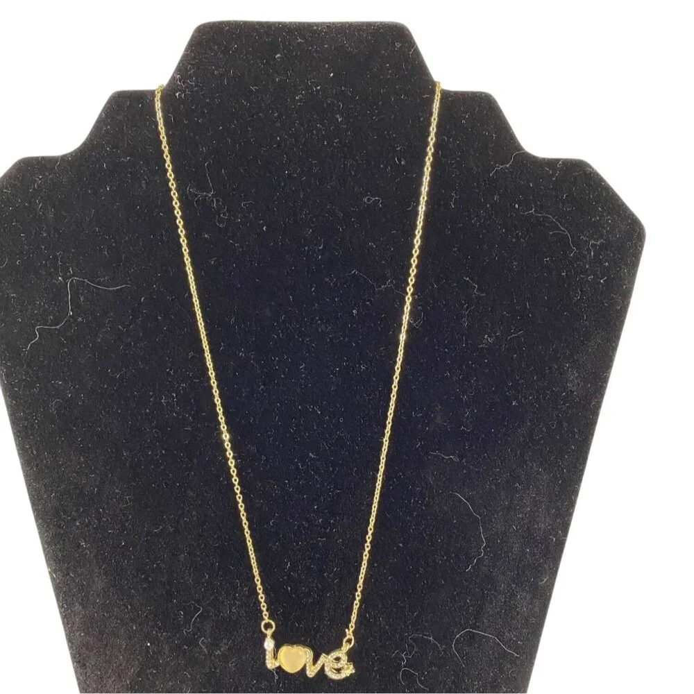 Bedazzled Love Letter Pendant Necklace Womens Gold‎ Tone Rhinestone Gemstones